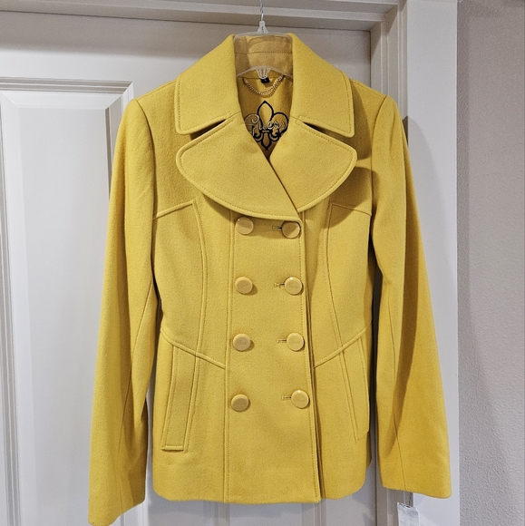 Guess Canary Yellow Jacket Double Breasted Tailored Soft Wool